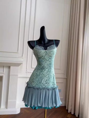 Barbie Raquel A Line Spaghetti Straps Green Lace Short Outfit Homecoming Dress HZ1023